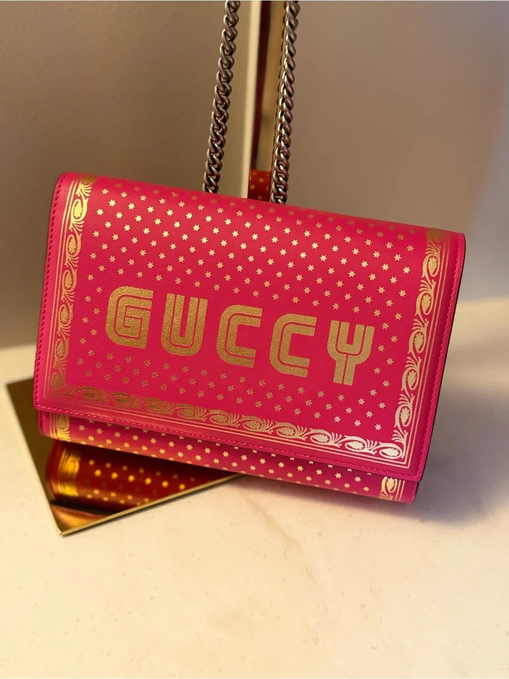 Pink Guccy X Sega Gold Star Crossbody Bag